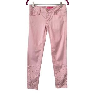 Lilly Pulitzer Pink Fizz Worth Skinny Jeans with Pearl Embellishments NWT Sz. 00